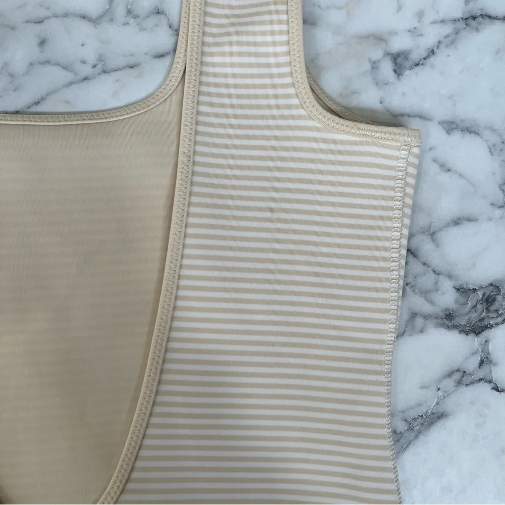 Marysia Malliot Stripped One Piece Swimsuit Tan Cream Size Small